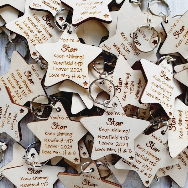 Student End of Year Gift; Student gift; wooden stars; you're a star; encouragement token; teacher gifts; Class of 2024 Gift; star keyrings;