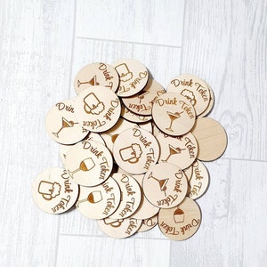 Fichas de bebida, fichas de bebida de madera, favores de la boda, fichas de madera de abedul de 45 mm, favores de la fiesta,