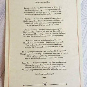 Carta de boda personalizada, regalo de boda para padres, regalos de boda sentimentales, para ella, regalos de madre, regalos de padres el día de la boda