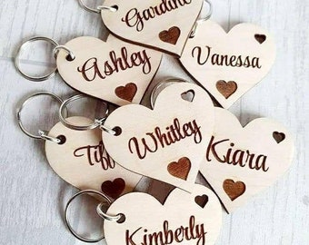 Porte-clés coeur en bois, porte-clés personnalisés, pour amis, cadeaux pour eux, cadeaux en bois