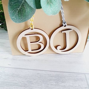 Custom Gift Tags, Initial Gift Tags, Wooden Gift Decor, Hanging Round Tag, Letter Ornament, Favour Tags, Personalised Gift Tags, Wood Letter image 8