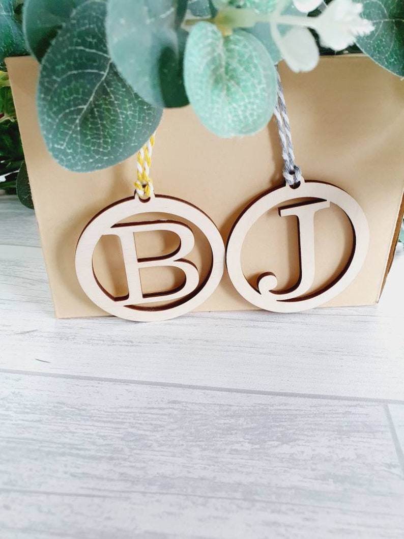 Custom Gift Tags, Initial Gift Tags, Wooden Gift Decor, Hanging Round Tag, Letter Ornament, Favour Tags, Personalised Gift Tags, Wood Letter image 8