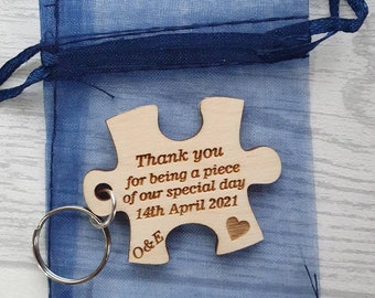 Personalized Jigsaw Puzzle Piece Keyring: Wooden Wedding Favor