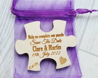 Magnetic Puzzle Piece Save the Date: Rustic Wedding Favor
