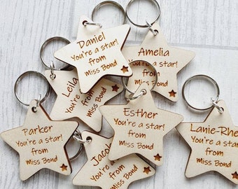 Student incentive gift; Student gift; wooden stars; you're a star; encouragement token; teacher gifts; homeschooling gift; star keyrings;