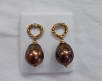 Tahitian "Chocolate" Cultured Pearl Drop Earrings