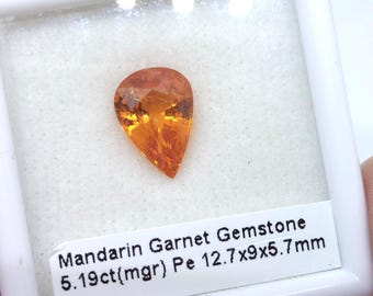 Mandarin Garnet Pear Shape 5.19ct. Loose Stone for Custom Jewelry