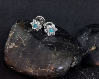 Brazilian Paraiba Tourmaline and Diamond "Halo" Earrings