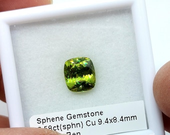 Beautiful Green Sphene from Madagascar Cushion 3.58ct.