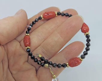 Coral and Black Spinel "Deco" Flex Bracelet
