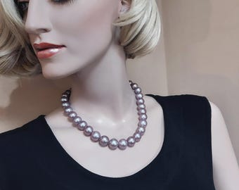 Big Purple Edison Pearl Necklace 12.0-14.7mm Natural Color