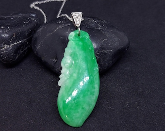 Carved Green Jadeite Peapod Classic Pendant Beautiful Color