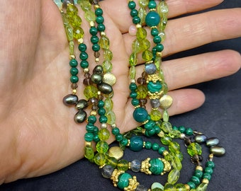 Gemstone Wrap Necklace "Fern and Forest" Convertible