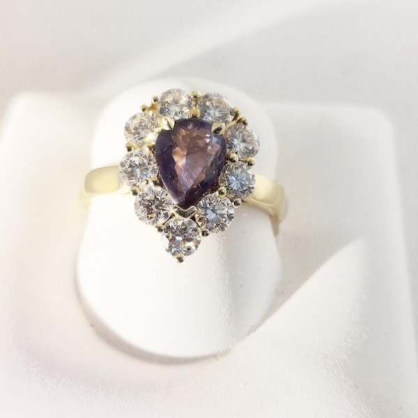 Natürlicher Alexandrit und Diamant Halo Ring mit GIA-Gutachten