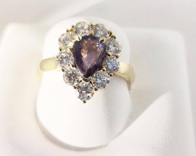 Featured listing image: Natural Alexandrite and Diamond Halo Ring with GIA Report