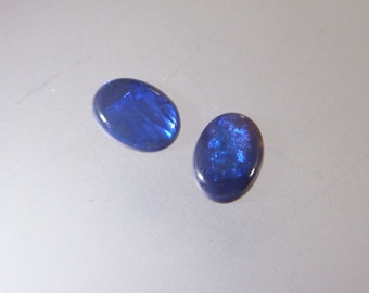 Bright Blue Solid Black Opal Matched Pair 8x6 Oval Cabochons