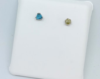 Tiny Single "Gem Collector's" Stud Earrings: Paraiba Tourmaline and Fluorescent Yellow Diamond- Fun!