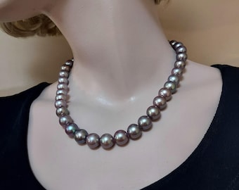 Metallic "Edison" Pearl Necklace Unusual Color