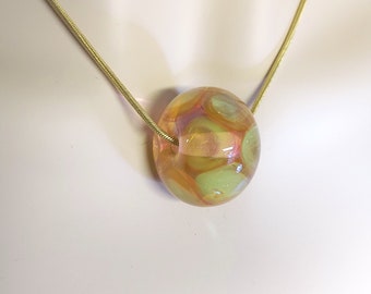 Gold-Fumed Lampwork Glass Donut Bead Pendant on Chain