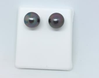 Peacock Tahitian Cultured Pearl Stud Earrings, 12mm