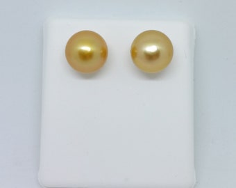 Intense Natural Color Golden South Seas Cultured Pearl Stud Earrings