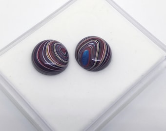 Pair of Round Fordite Buttons Loose Detroit Agate Gems for a Custom Design