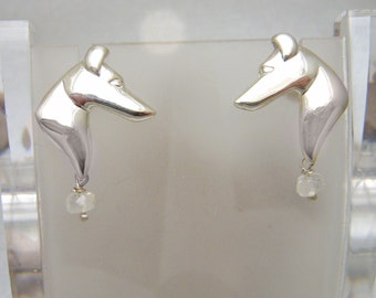 Greyhound Silhouette Earring with Moonstone Dangle