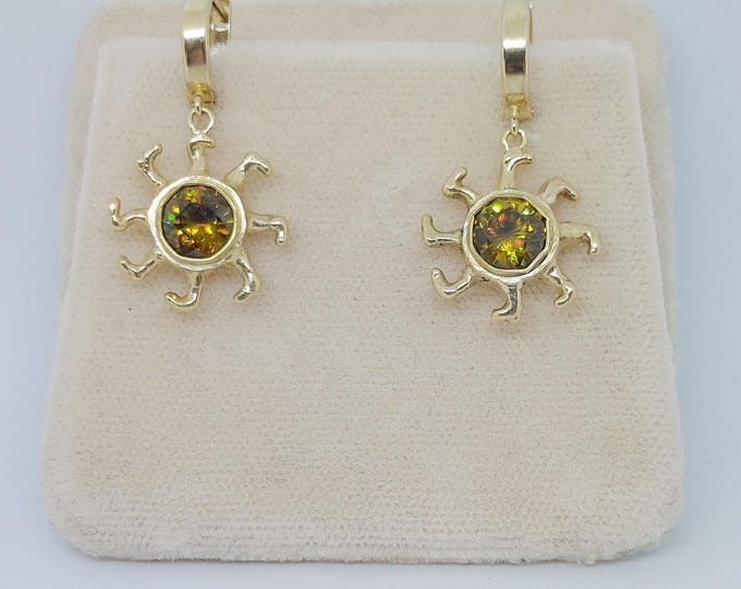 Featured listing image: Sphene "Norse Sunwheel" Earrings in 14K