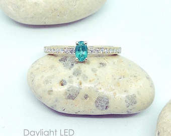 Dainty Brazilian Paraiba and Diamond Ring