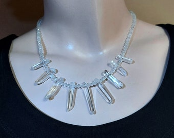 White Topaz and Quartz Crystal "Icicles" Fringe Necklace