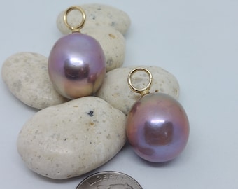 Enormous Purple Freshwater Pearl Dangles- Natural Color, for Earrings or Pendants- One Pair