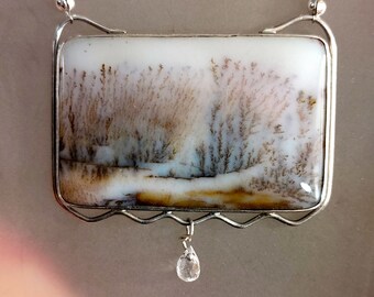 Dendritic Agate Pendant Necklace with Toggle Clasp