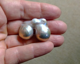 Rare Twin Nucleated Baroque Figural Pearl Iridescent Pink for an "Anatomically Correct" Custom Brooch or Pendant