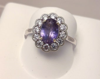 Natural Alexandrite and Diamond Halo Ring