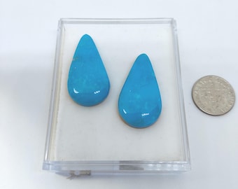 Pair of Large Pear Shape Turquoise Cabochons from Mina Maria, Mexico