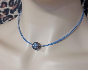 Pave' Blue Sapphire and Silver Ball Pendant Slide 13mm