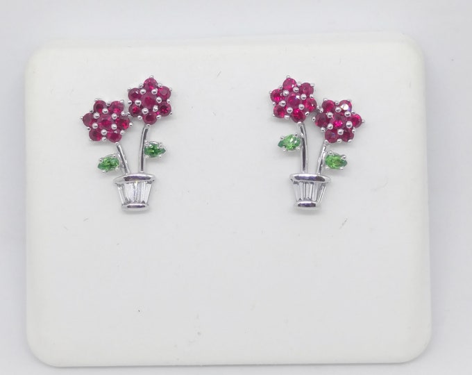 Featured listing image: Ruby, Baguette Diamond and Tsavorite "Flowerpot" Earrings