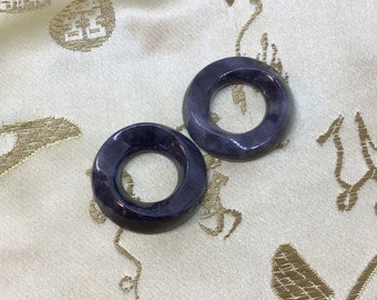Pair of Contemporary Black/Gray Burmese Jadeite Carved "Mobius" Rings