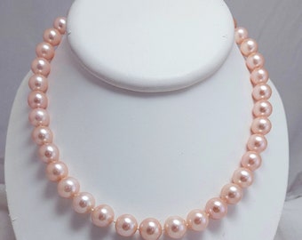 Fine Natural Color Peach Freshwater Pearl Necklace 11-12mm