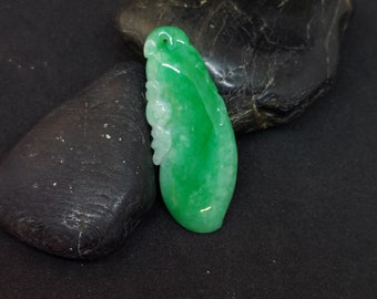 Beautiful Green Burmese Jadeite Peapod Carved Pendant- No Treatment