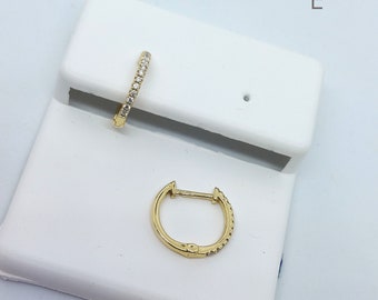 Diamond Hinged Hoop Earring- Perfect With Dangles- 13mm Diameter 14K Yellow Gold