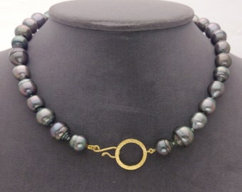 Tahitian "Peacock" Pearl Necklace with Handmade 22K Clasp
