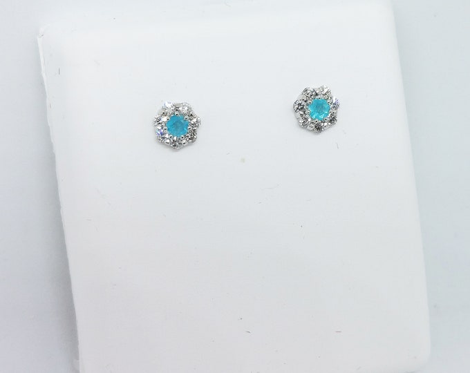 Featured listing image: Tiny Paraiba Tourmaline and Diamond Halo Stud Earrings