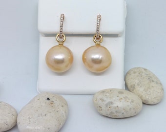 Natural Fancy Peach Color Freshwater Pearl "Pebble" Earring Dangles