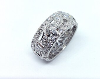 Gorgeous Vintage Platinum and Diamond Wide Eternity Band Size 8