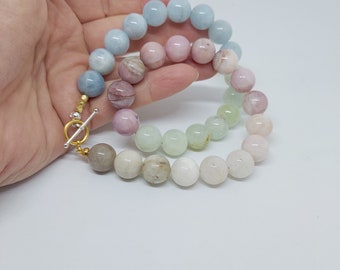 Mulitcolor Pastel Beryl Bead Necklace- Soft colors of Spring