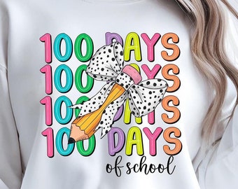 100 Days of School PNG: Coquette Bow Pencil Design (Digital Download)