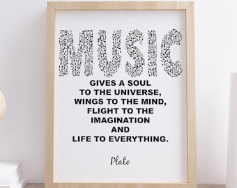 Music Quote Print, Music Quote Wall Art, Music Gift, Music Plato Music Quote, Music Poster, Music Teacher Gift