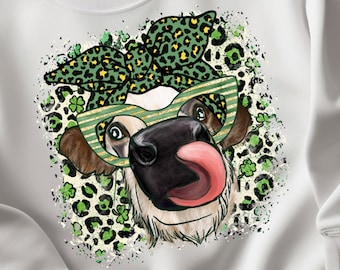 Retro St. Patrick's Day Highland Cow PNG: ontwerp met klavertje vier (digitale download)