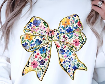 Noeud de coquette floral PNG : motif aquarelle printanier (téléchargement numérique)